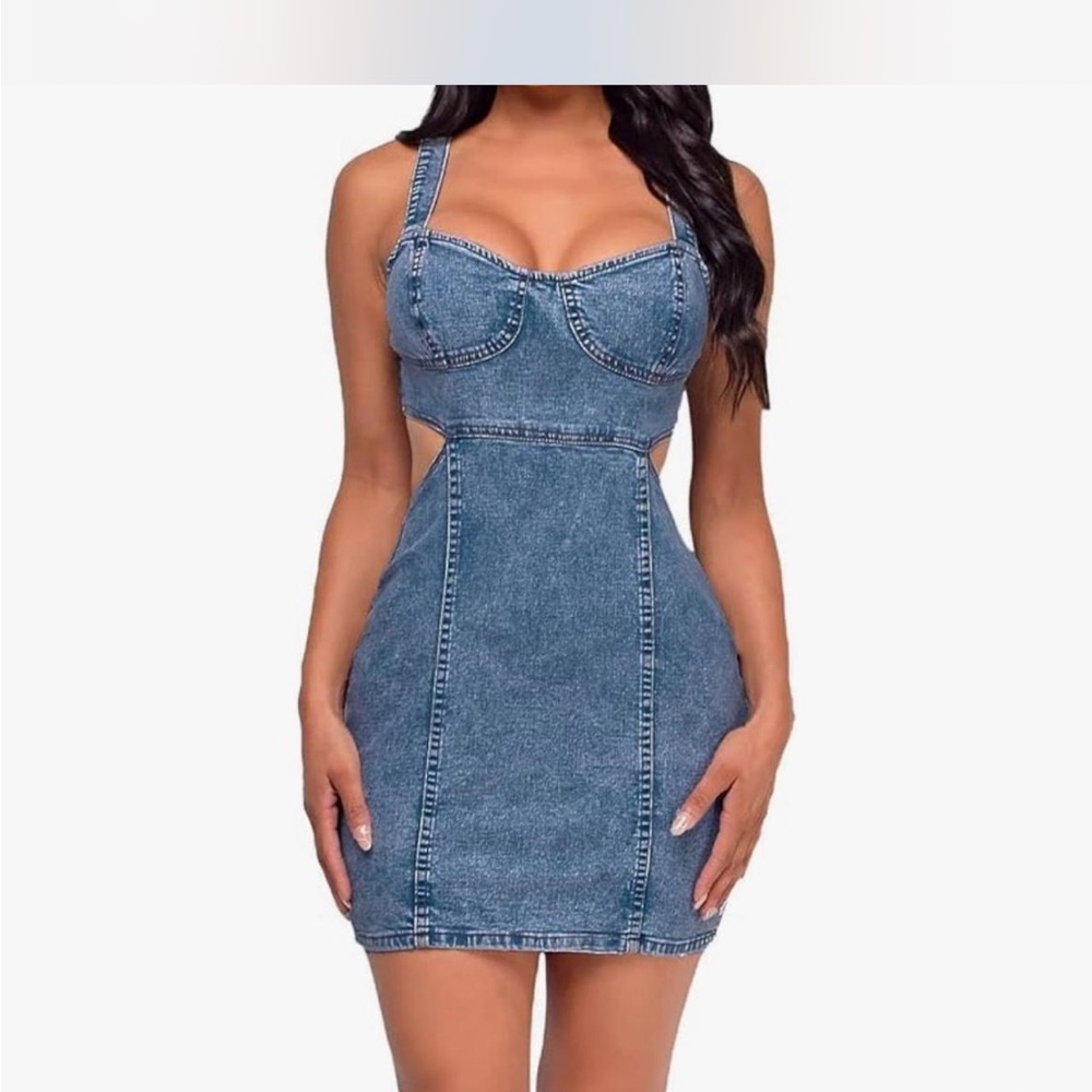 Fashion Nova Blue Denim Cutout Mini Dress